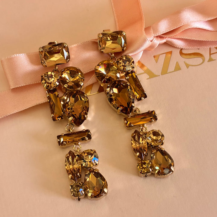 Multistone bronze Preciosa crystals earrings