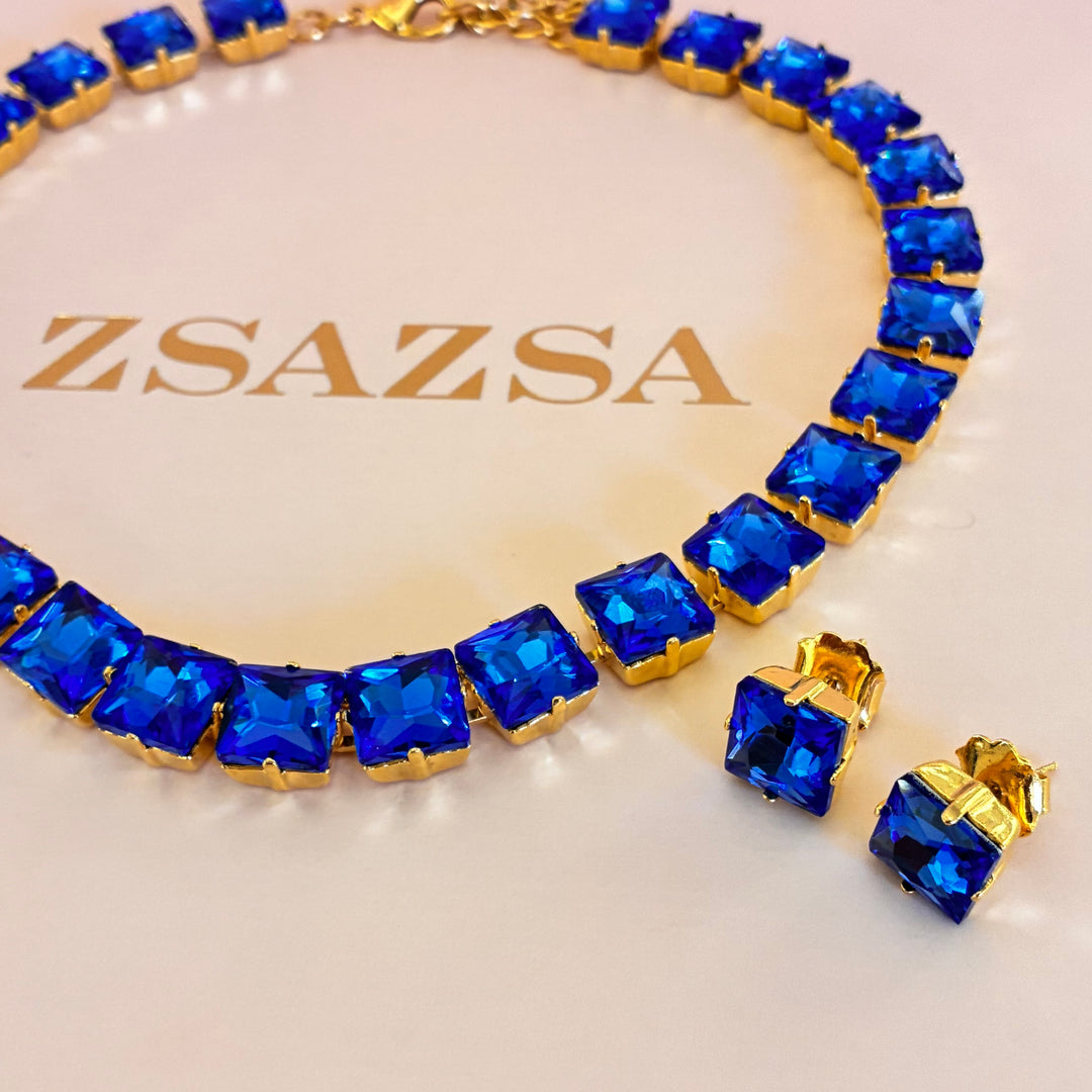 Square royal blue Swarovski crystals set