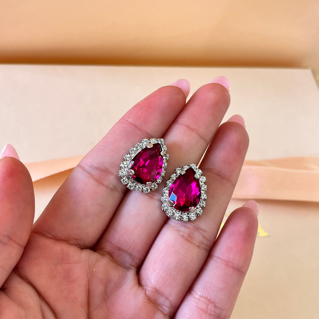 Fuchsia Teardrop Preciosa crystals set