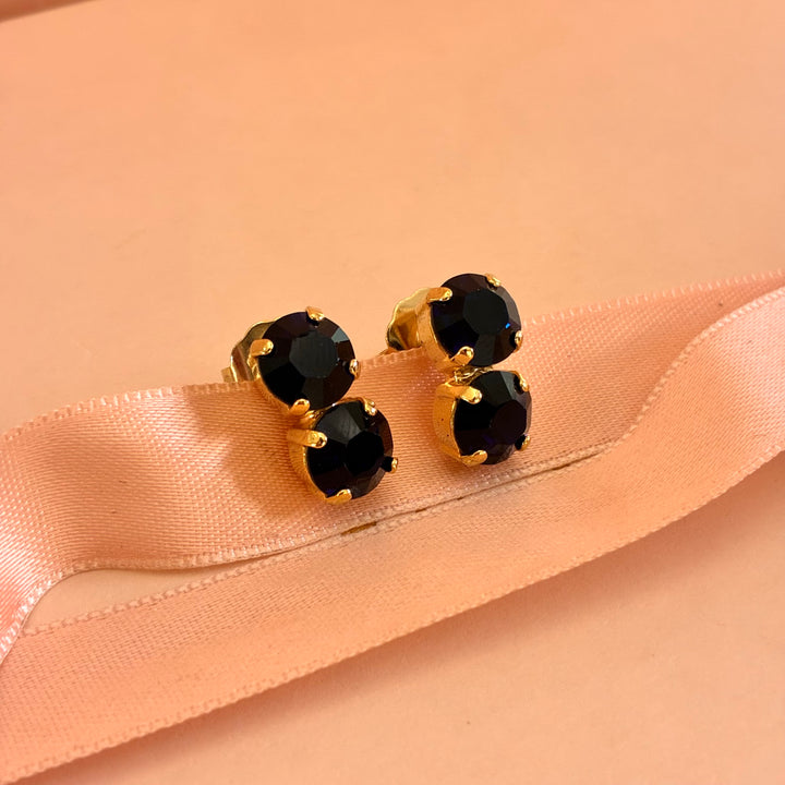Double round navy blue Preciosa crystals earrings