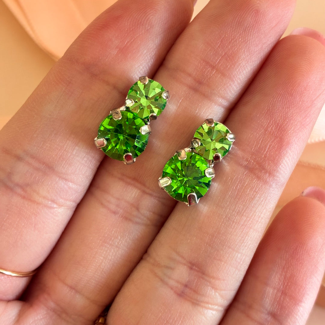 Green Swarovski crystals silver earrings