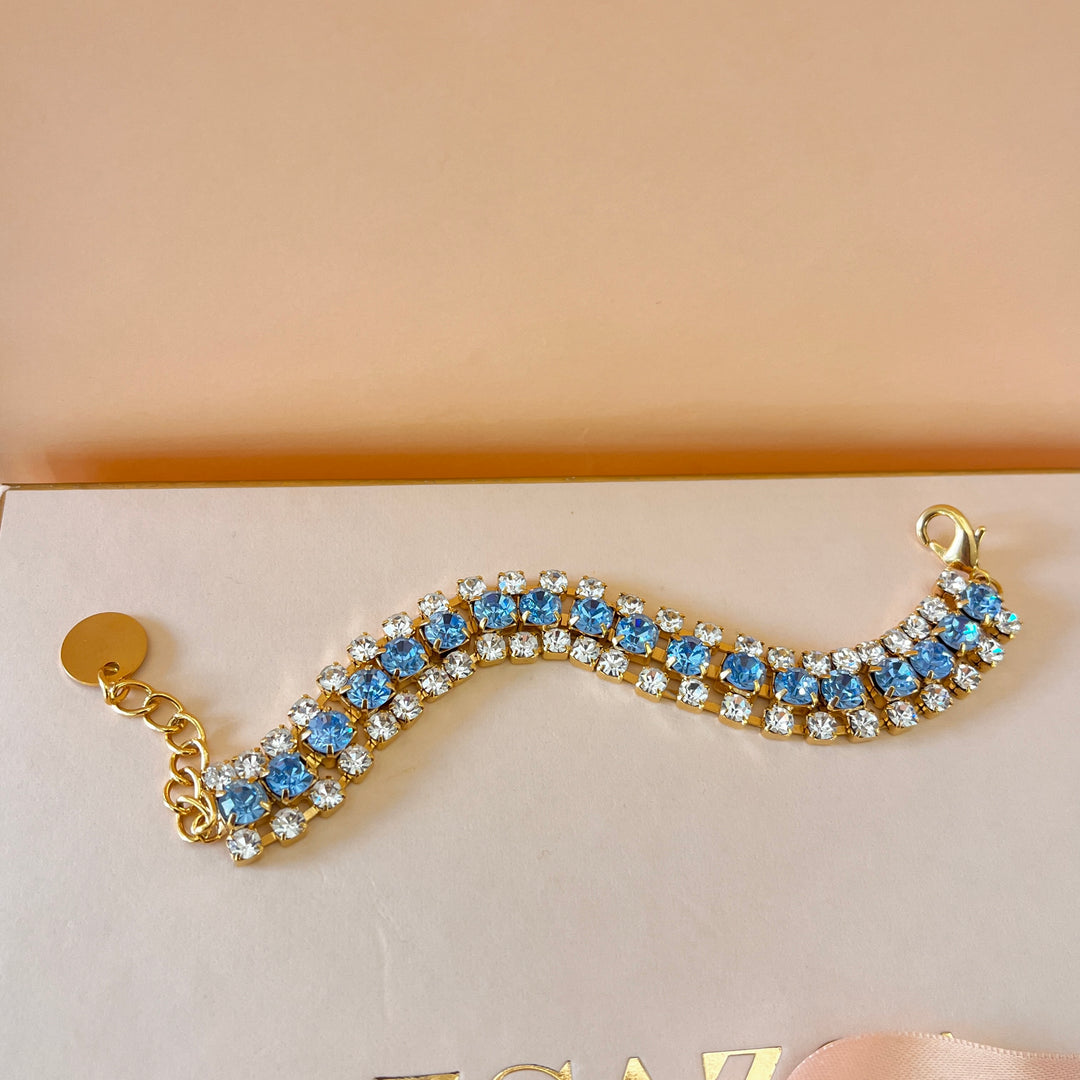 Light blue Preciosa crystals 3 rows bracelet