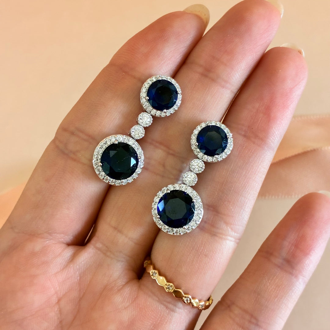 Navy blue zircone silver earrings