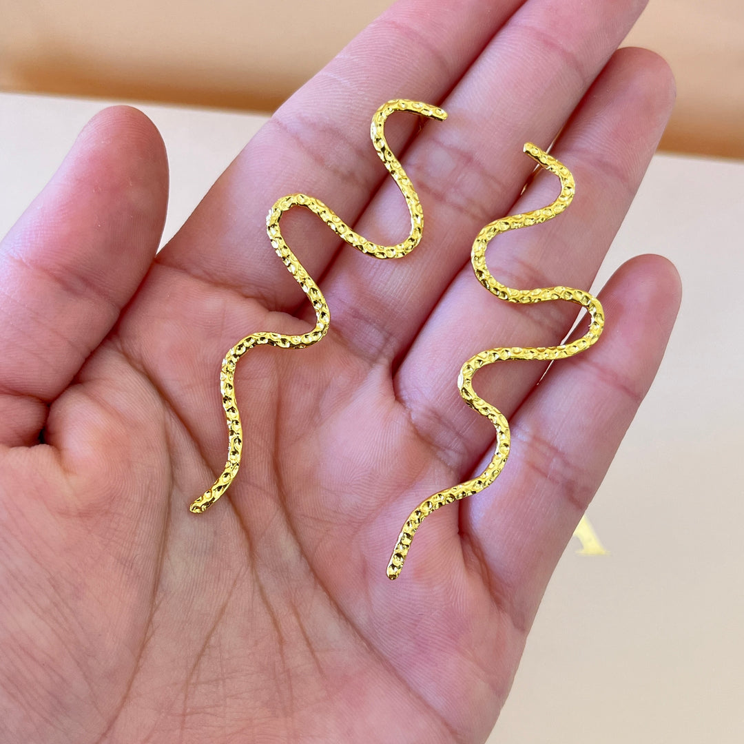 Gold handmade snake earrings