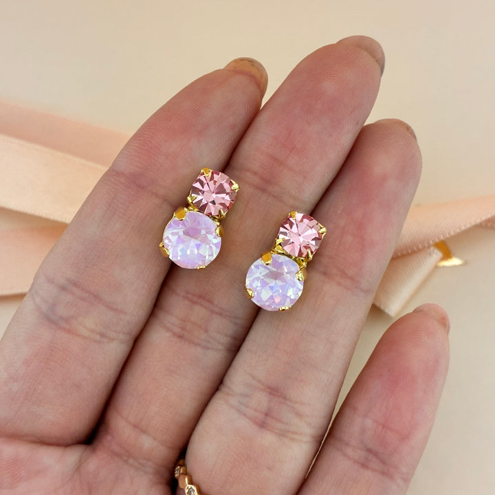 Pink Swarovski crystals gold plated earrings