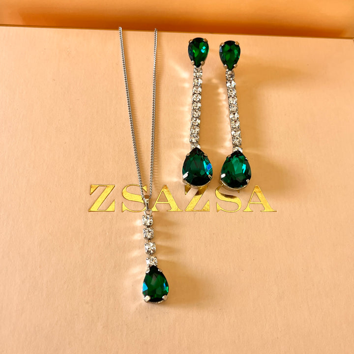 Dark green teardrop Preciosa crystals set