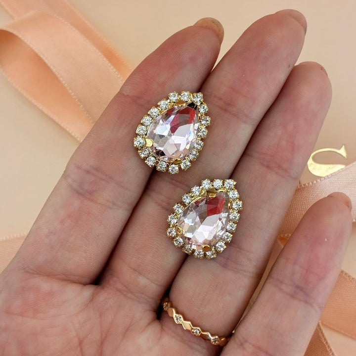 Teardrop Preciosa crystals gold plated pink set