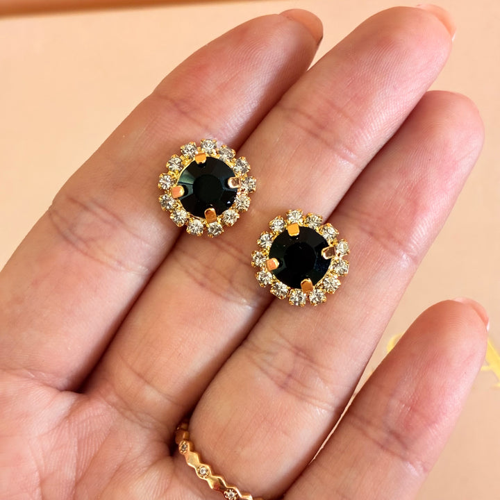 Dainty Black Preciosa crystals gold plated set