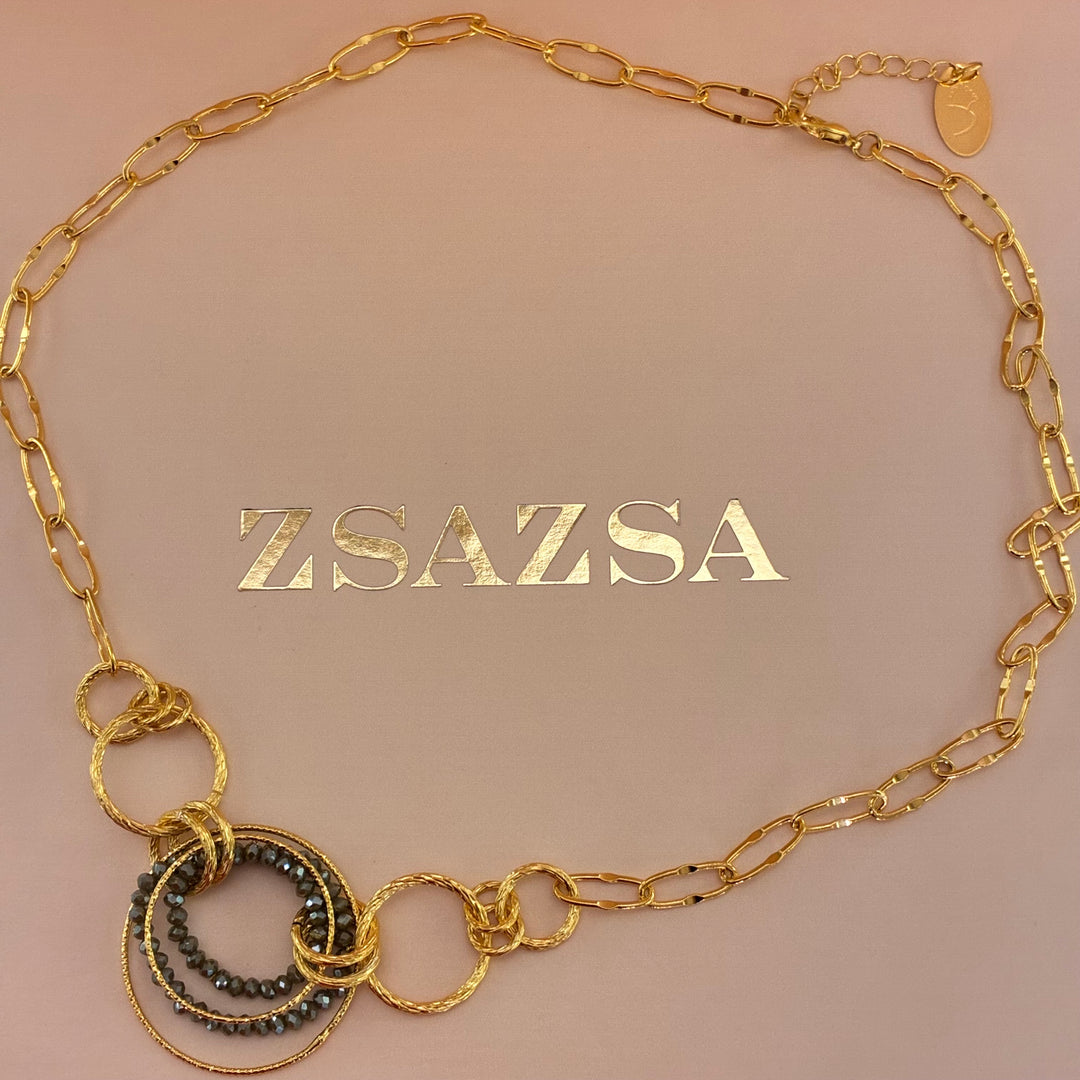 Handmade olive green gold plated set