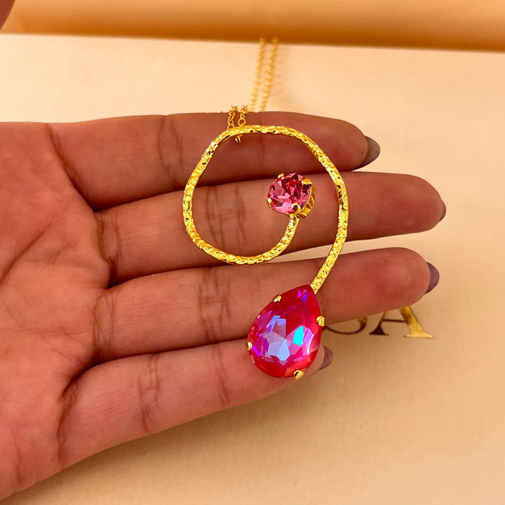 Handmade teardrop Pink and fuchsia Swarovski crystals gold set