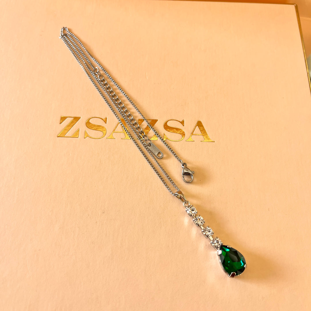 Dark green teardrop Preciosa crystals set