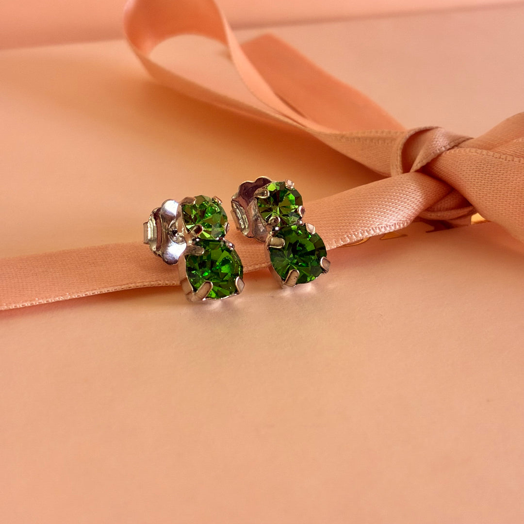 Green Swarovski crystals silver earrings