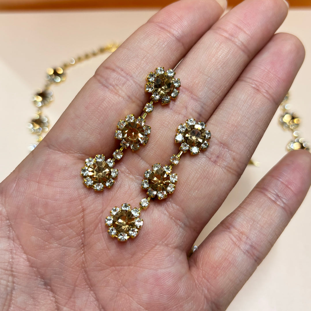 Flower bronze rhinestone set