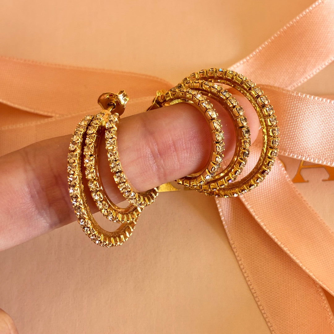 Peach Swarovski crystals gold plated half hoop