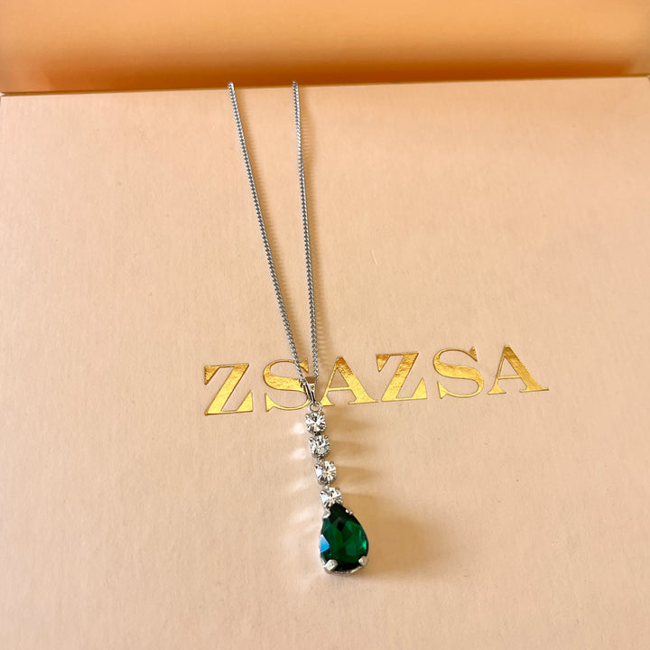 Dark green teardrop Preciosa crystals set