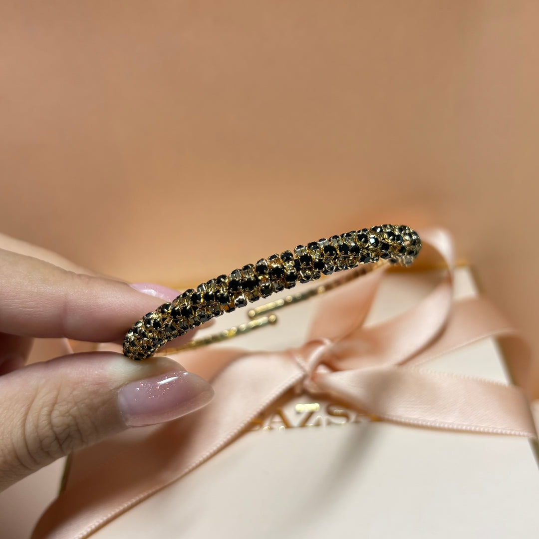 Black Rhinestone gold plated bangle