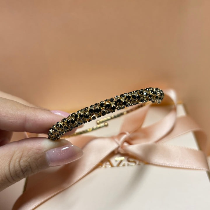 Black Rhinestone gold plated bangle