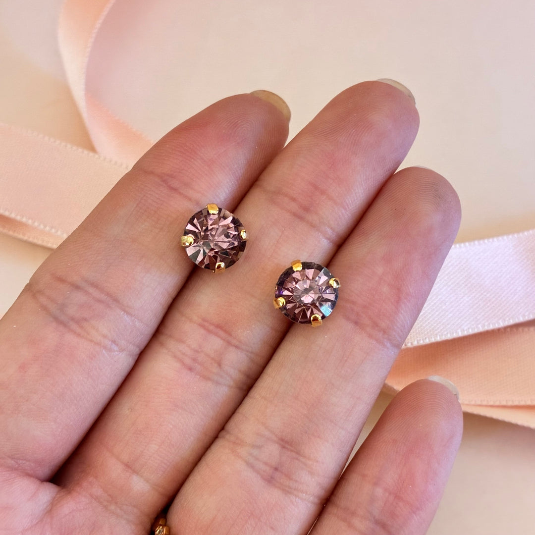 Mauve preciosa crystals gold plated studs