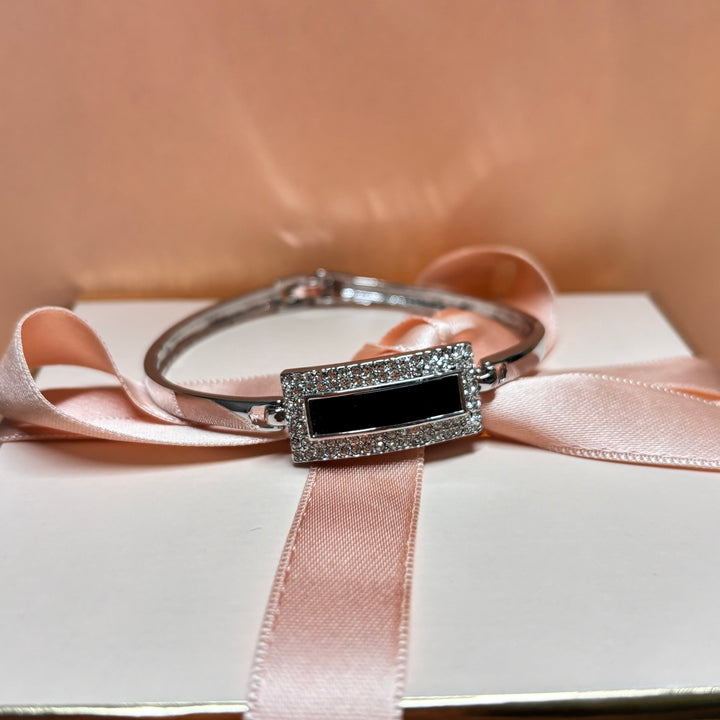 Rectangular black rhinestone silver set