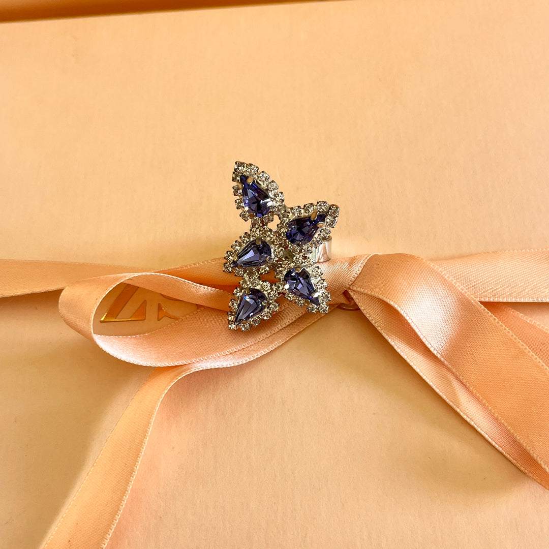 Purple teardrop preciosa crystals silver set