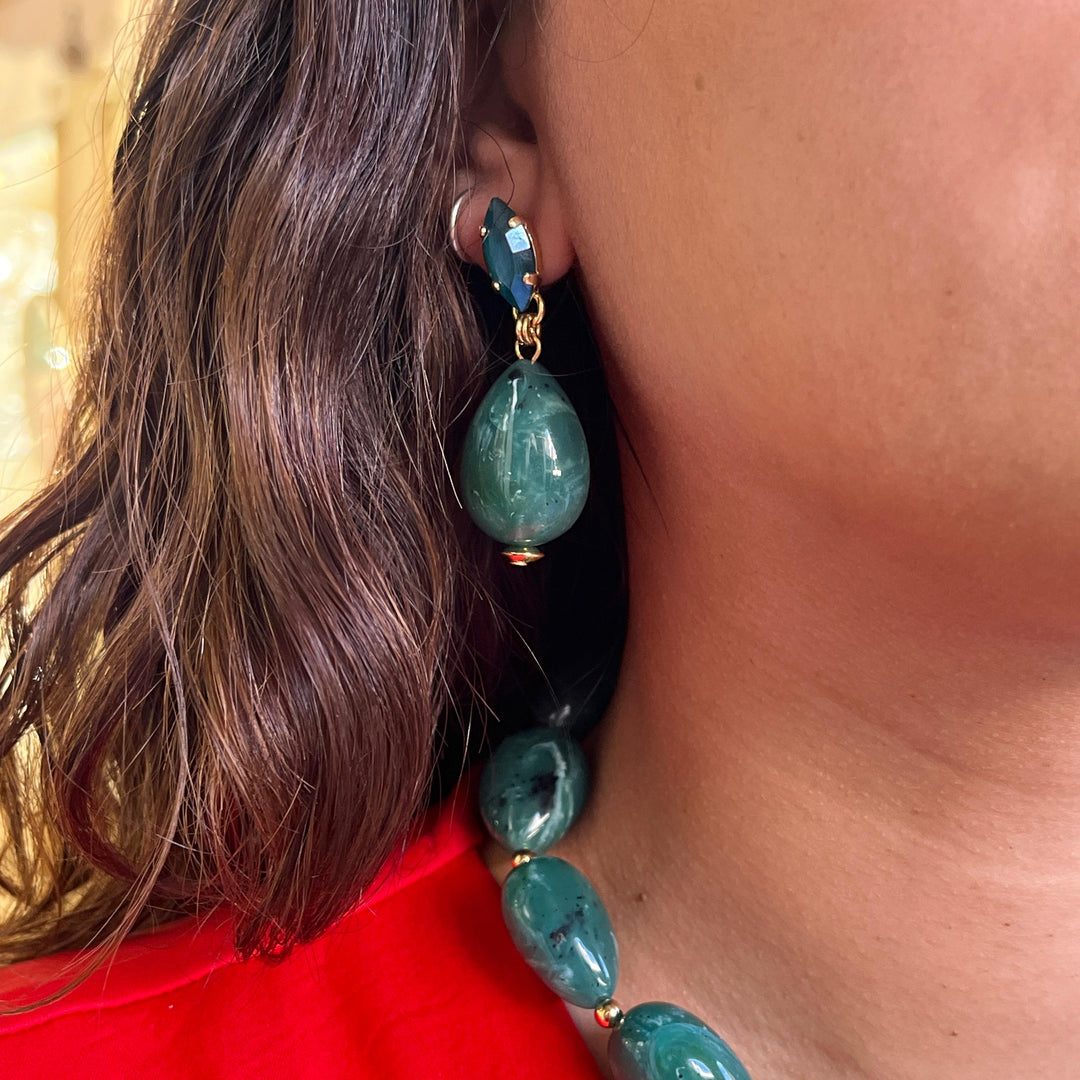 Statement dark green resin with dark green Swarovski crystals set