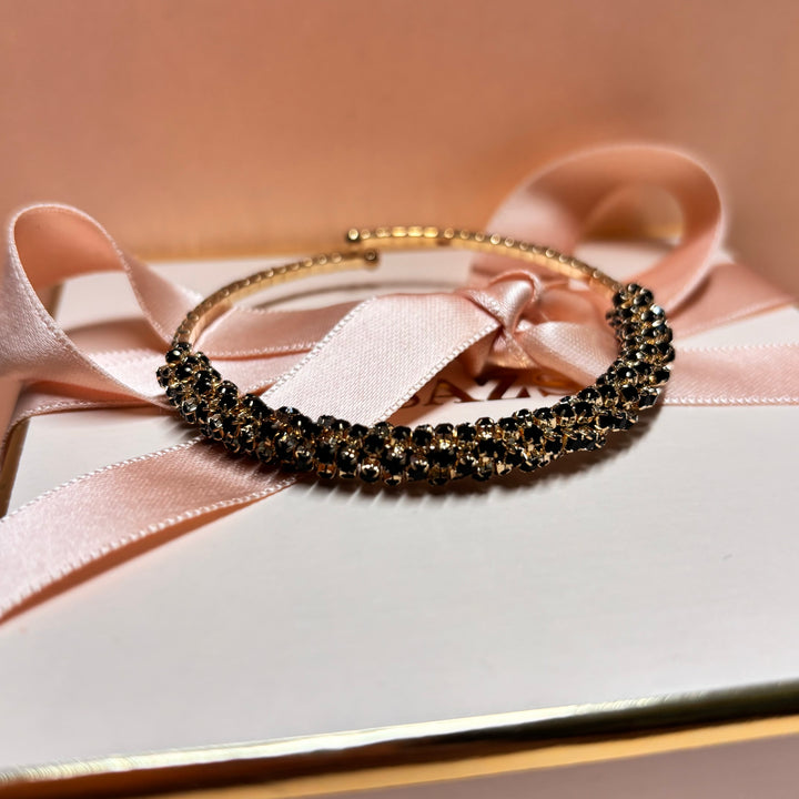 Black Rhinestone gold plated bangle
