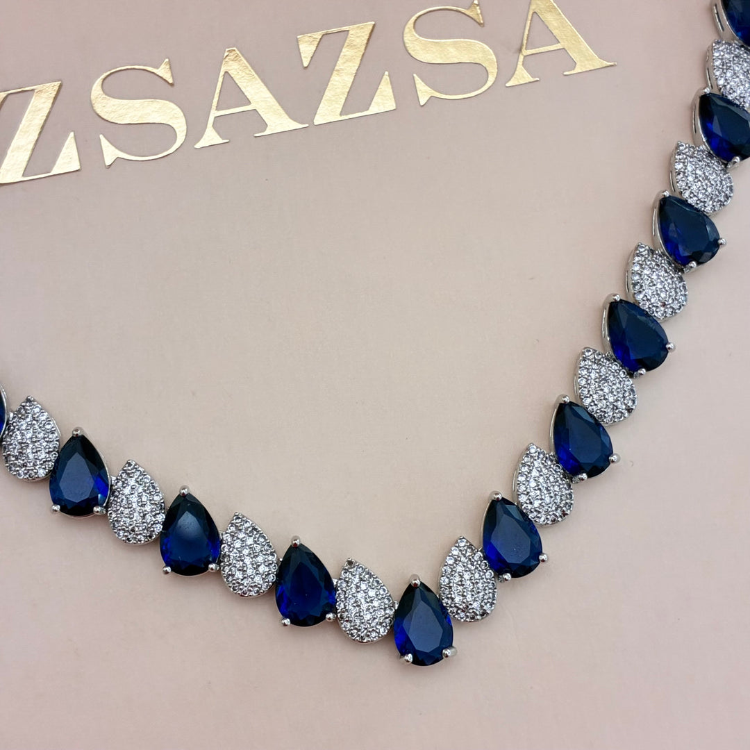 Navy blue zircone silver set