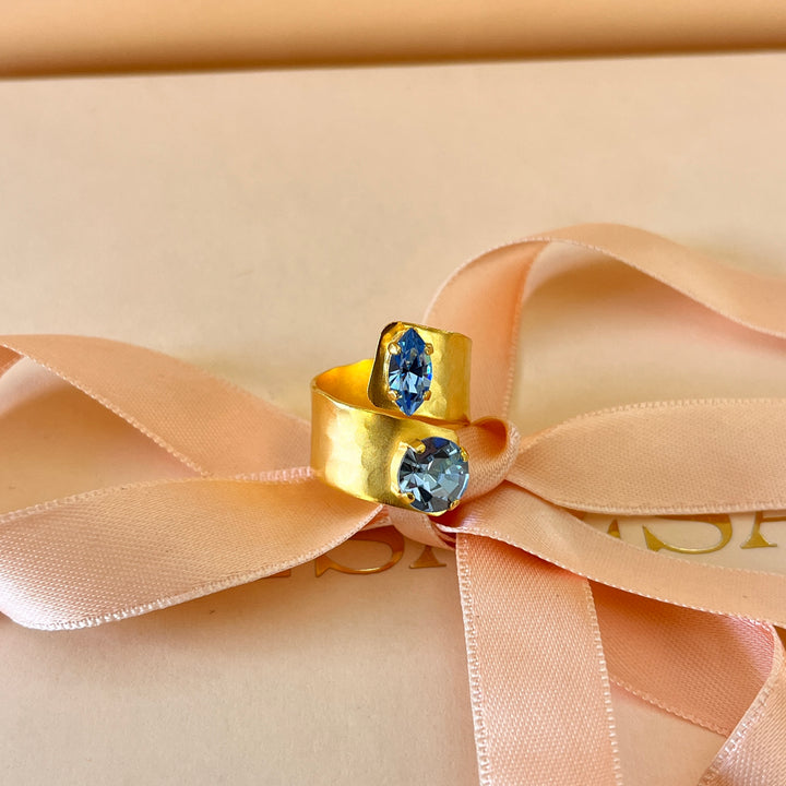 Light blue Swarovski crystals handmade ring