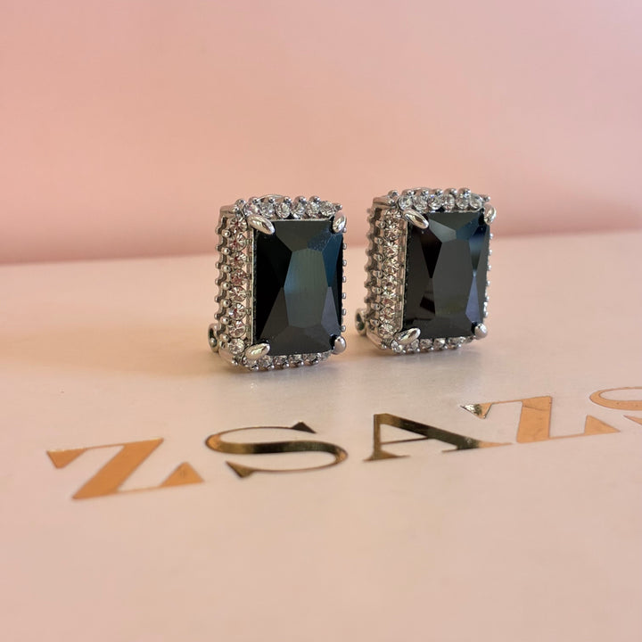 Rectangular black preciosa crystals French clip earrings