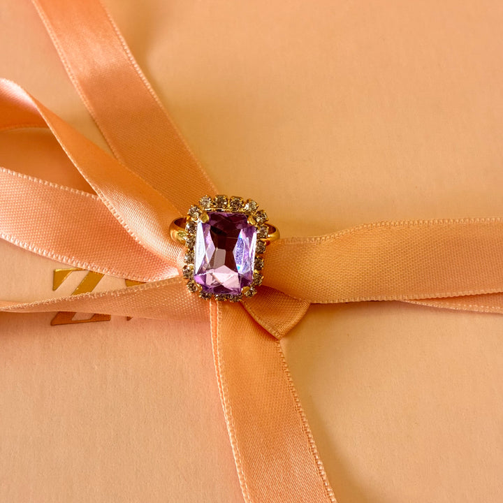 Rectangular lilac Preciosa Crystals gold plated pendant set