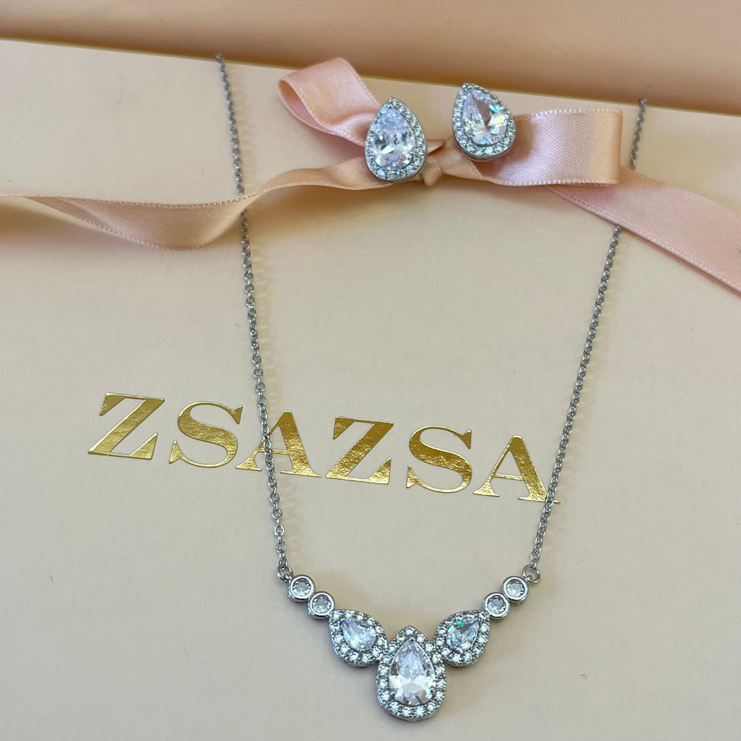 Silver zircone teardrop set