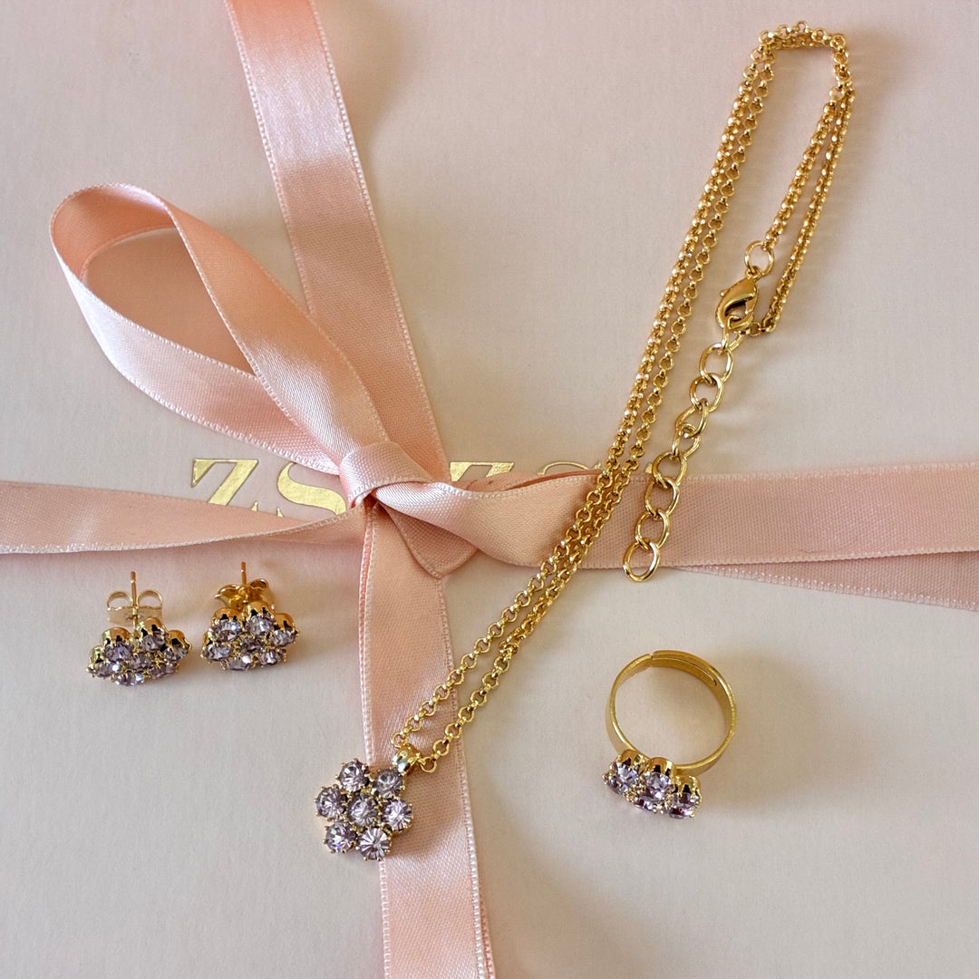 Lilac Preciosa crystals gold plated flower set
