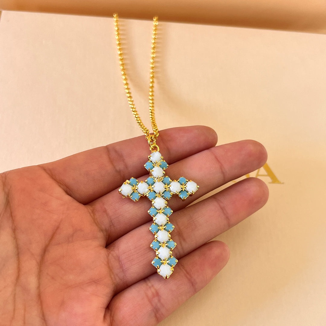 Turquoise & white Swarovski crystals necklace