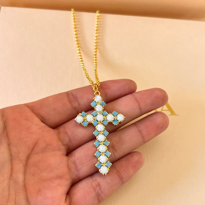 Turquoise & white Swarovski crystals necklace