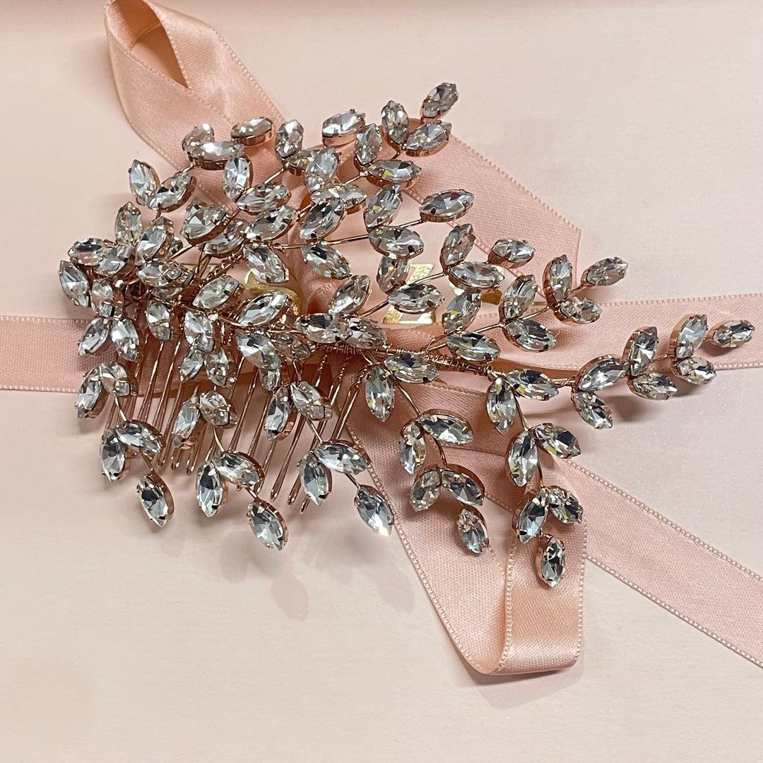 Rose gold leaves comb headpiece