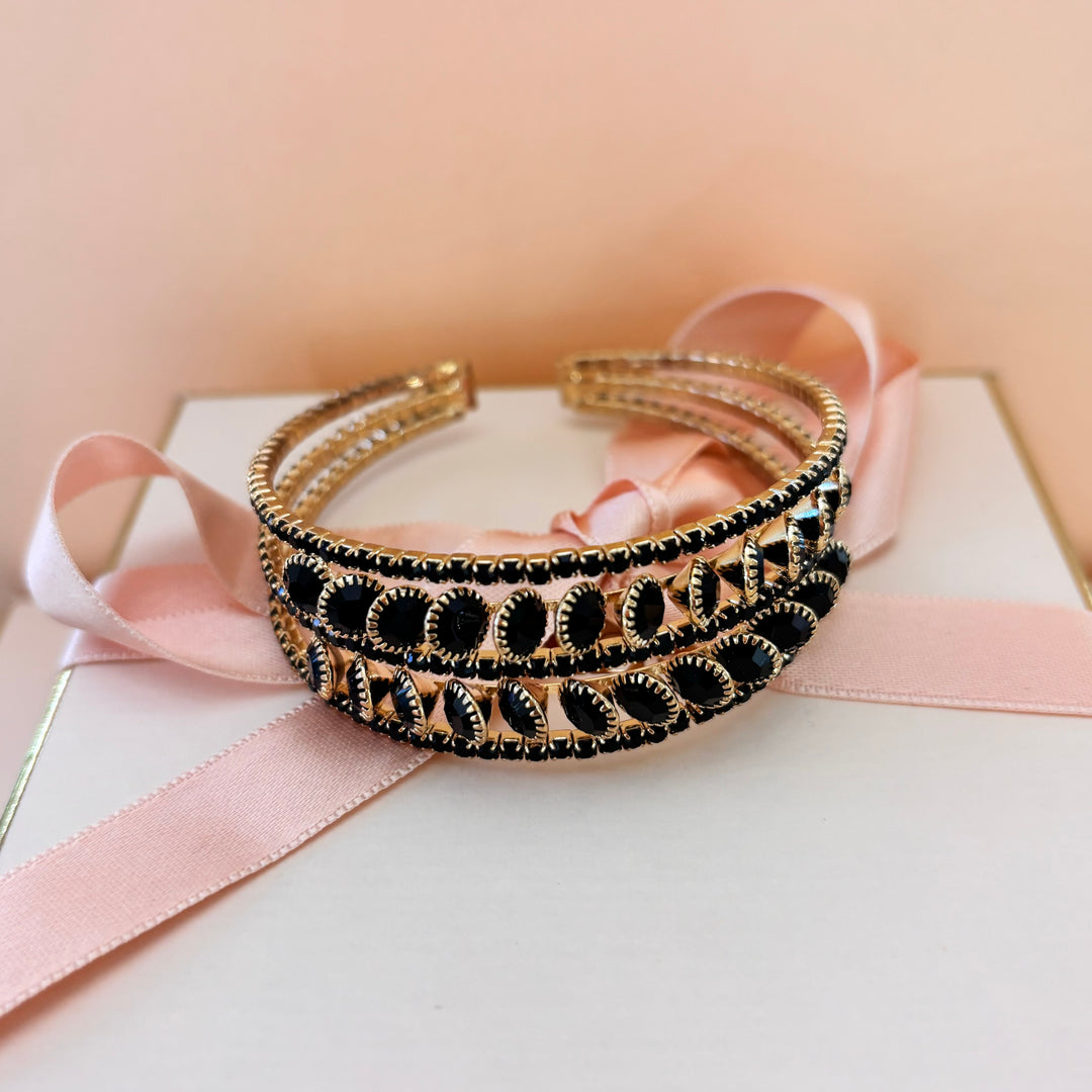 Black rhinestone gold bangle