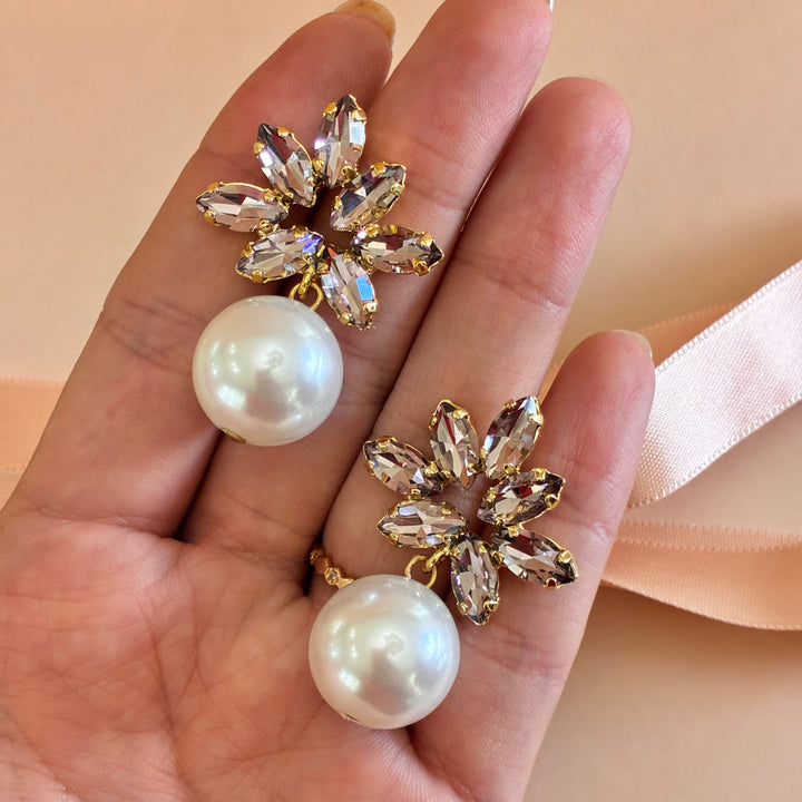 Lilac Swarovski crystals gold plated marquise with pearls