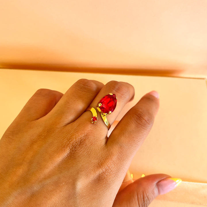 Red open Preciosa crystals ring