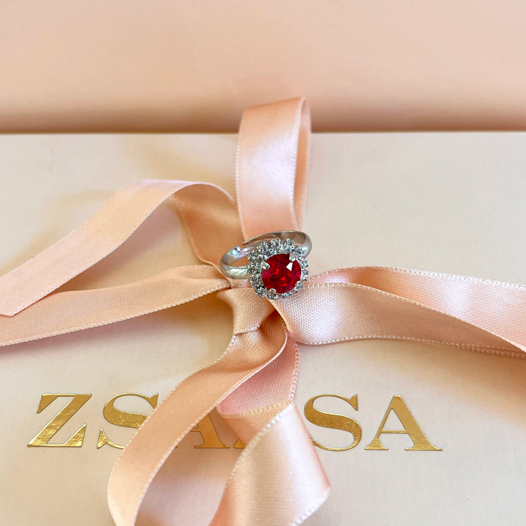 Red flower Swarovski crystals set