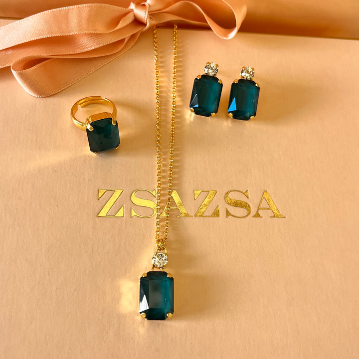 Dark green rectangular Swarovski crystals set