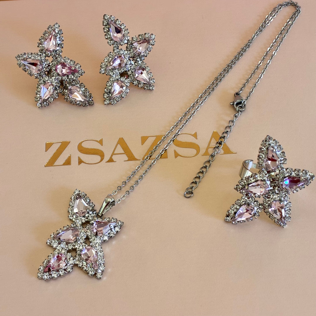 Light pink Swarovski crystals silver set