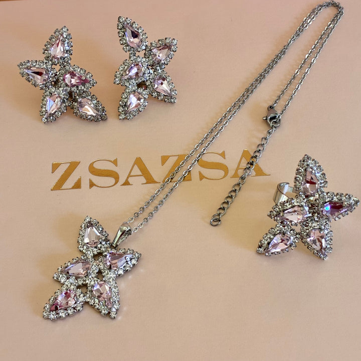 Light pink Swarovski crystals silver set