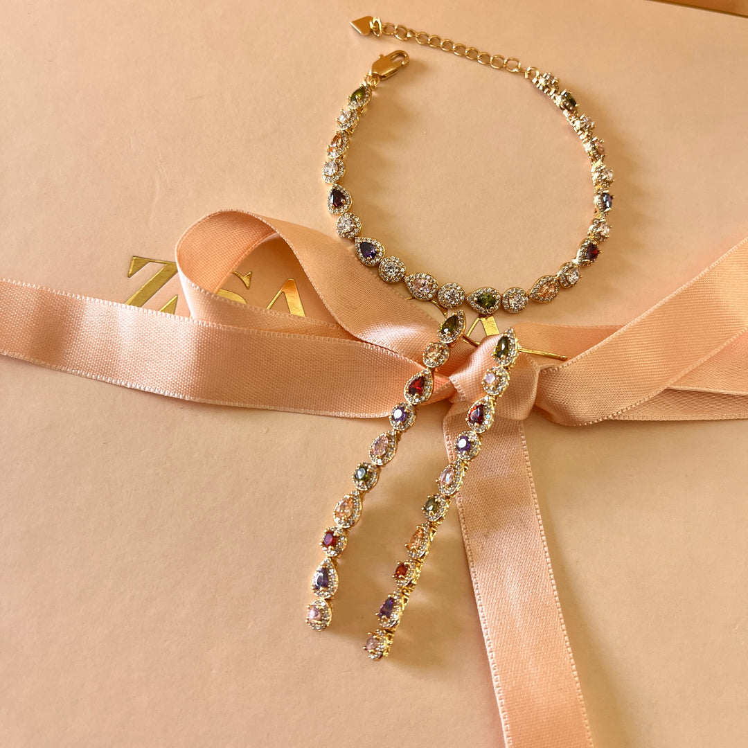 Multicolor zircone earrings and bracelet