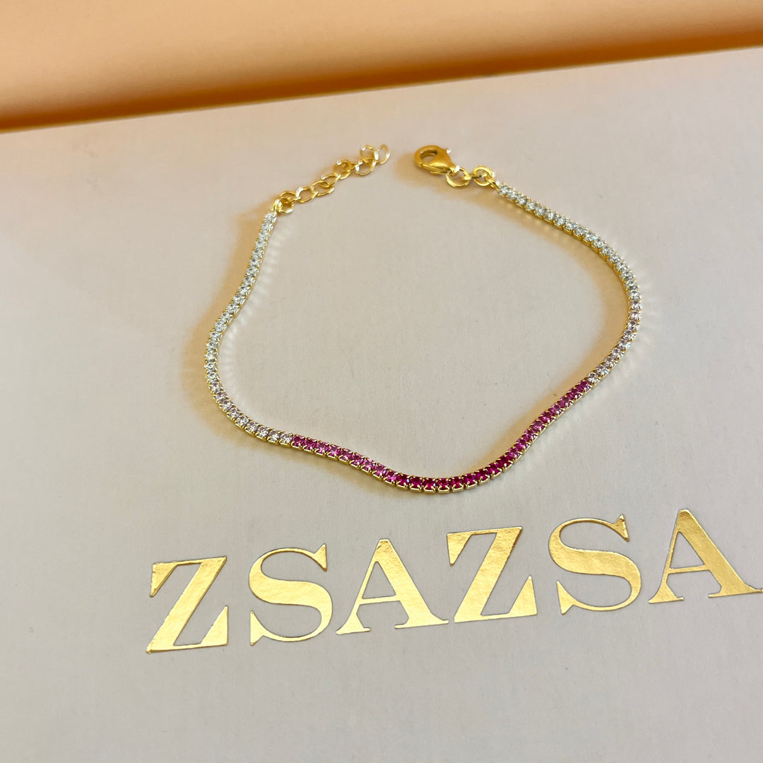 Gradient fuchsia zircone necklace and bracelet