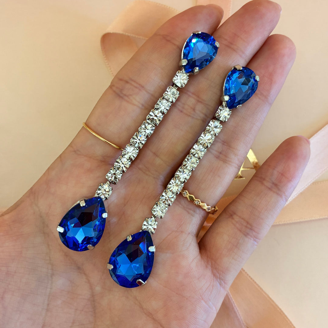 Royal blue teardrop silver earrings