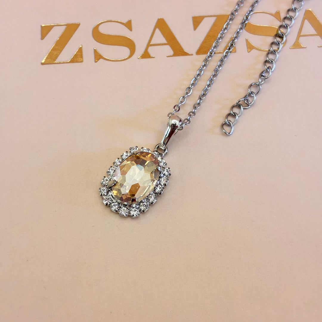 Oval Champagne Preciosa crystals silver set