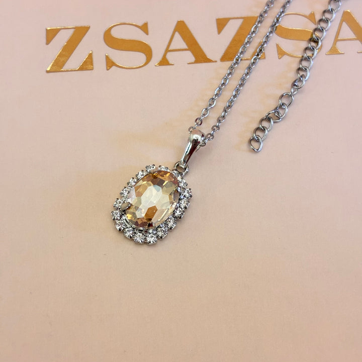 Oval Champagne Preciosa crystals silver set