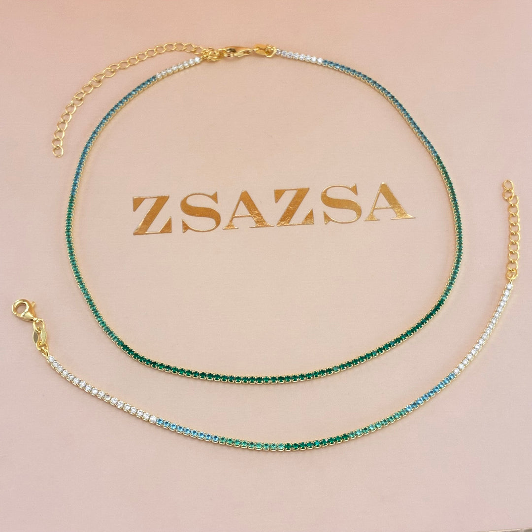 Green Sterling silver gold plated set