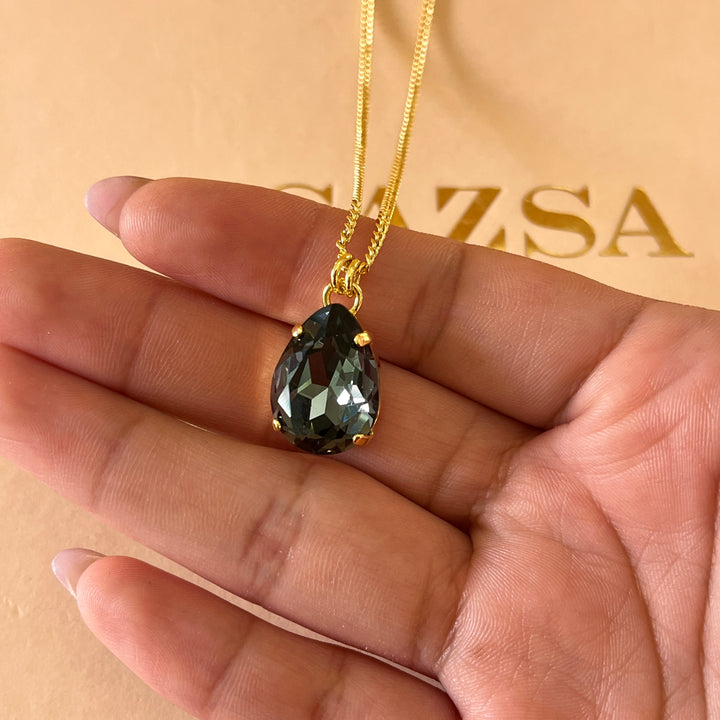 Grey teardrop Swarovski crystal pendant