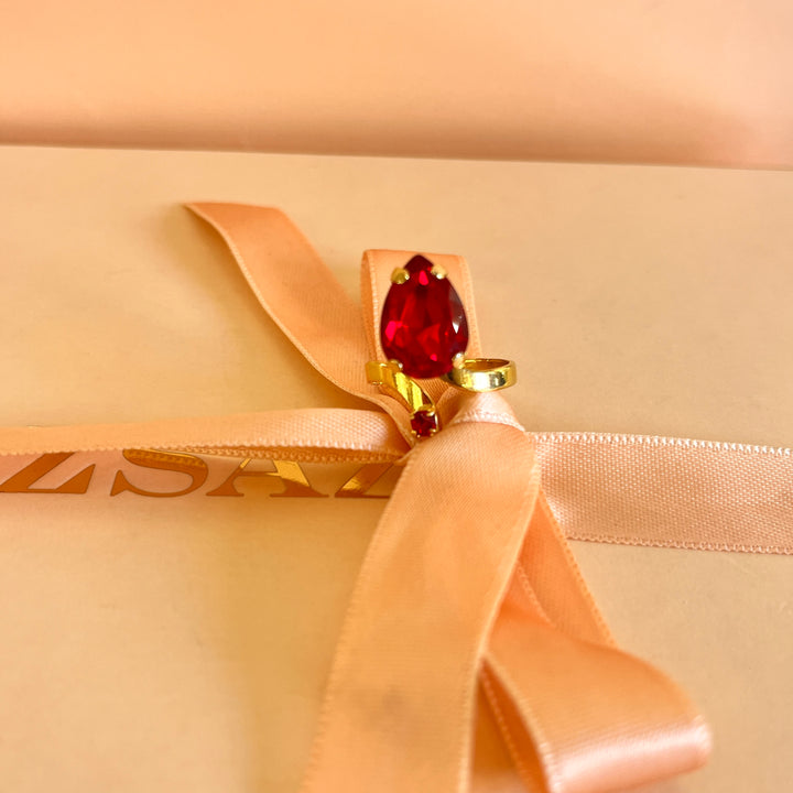 Red open Preciosa crystals ring
